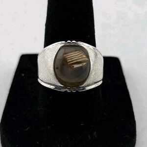 Vintage Mid Century UNCAS Sterling Silver Agate Ring Size 8